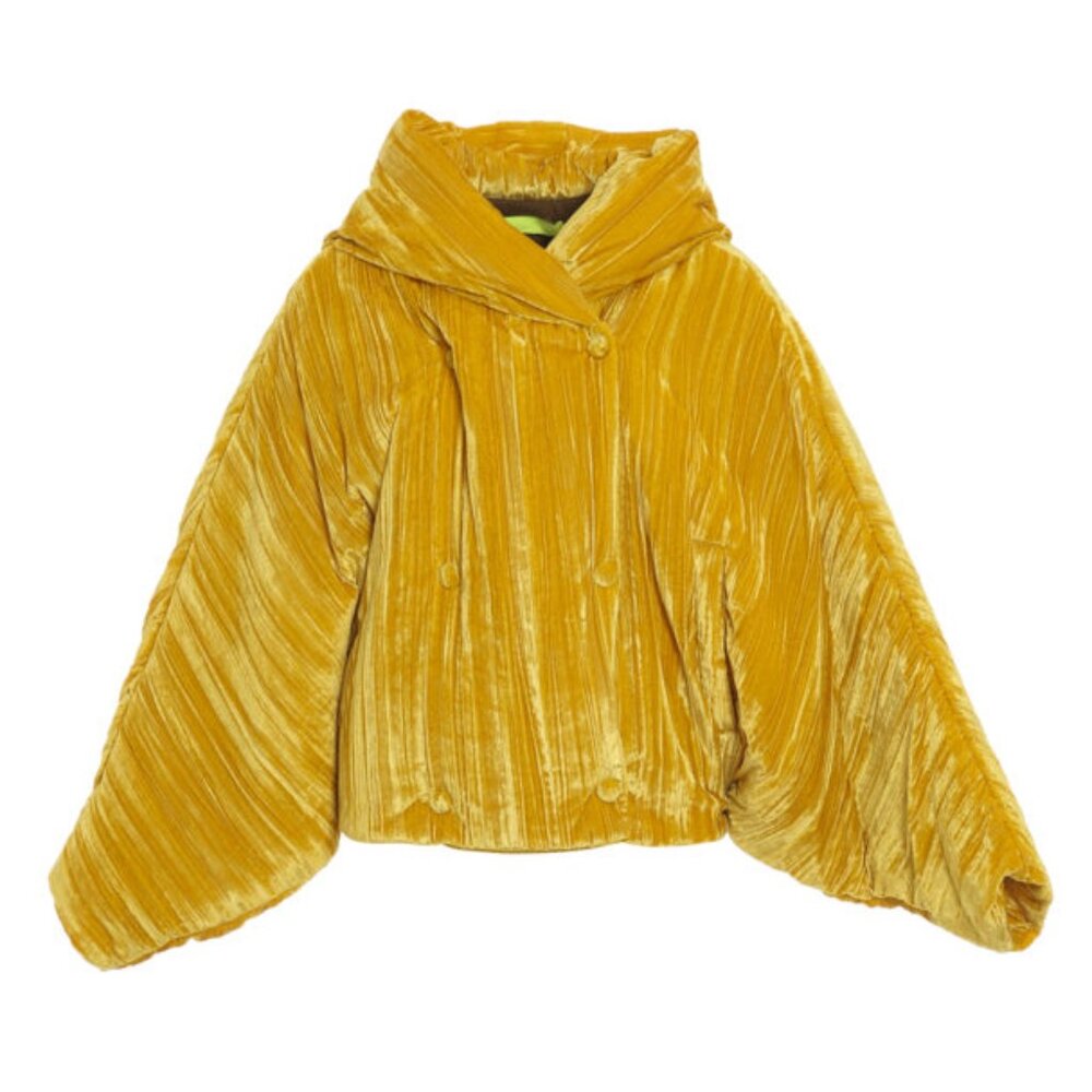 OOF WEAR Womens Velvet Puffer Bomber Jacket Sunflower‎ Golden Yellow Anthro
